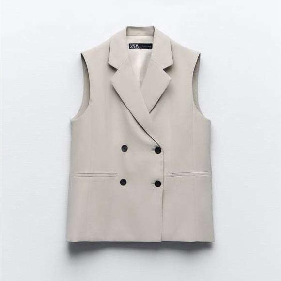 Zara grey blazer vest double breasted jacket - Picture 6 of 7